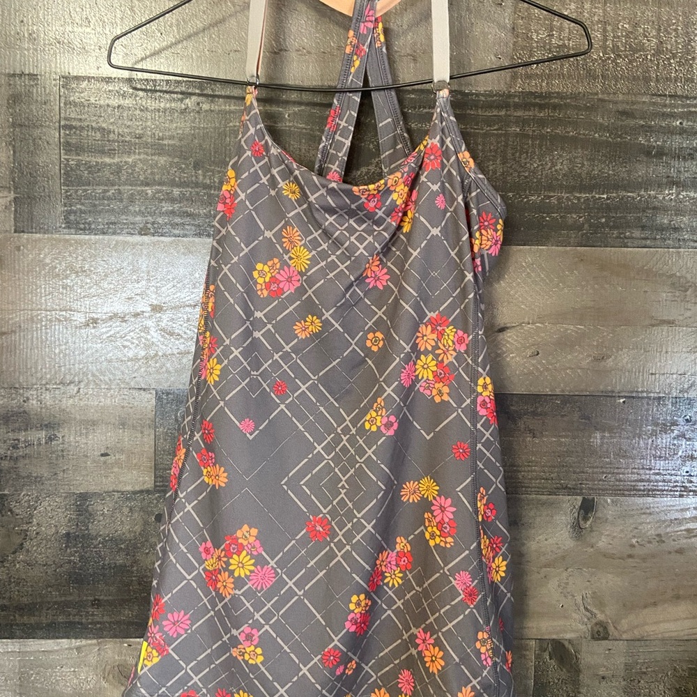 Lole Gray Floral Racerback Tank with Pink & Yellow Accents Medium
